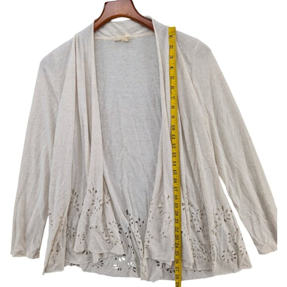 Meadow Rue Anthropologie Open Cardigan Womens Oatmeal Laser Cut Linen Blend Sz S - Picture 5 of 7